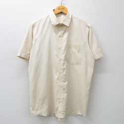 【50%OFF】L★古着 半袖 シャツ メンズ 90年代 90s 薄黄色他 イエロー ストライプ 25apr23 中古 トップス