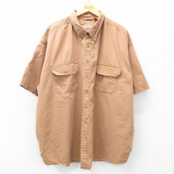 XL★古着 半袖 シャツ メンズ 大きいサイズ ロング丈 コットン ボタンダウン 茶系 ブラウン 25apr23 中古 トップス