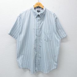 XL★古着 セントジョンズベイ 半袖 シャツ メンズ 大きいサイズ ロング丈 ボタンダウン 薄紺他 ネイビー ストライプ 25apr23 中古 トップス