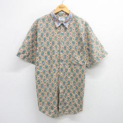 【50%OFF】XL★古着 アロー 半袖 シャツ メンズ 00年代 00s 総柄 大きいサイズ ロング丈 コットン 緑他 グリーン 25apr23 中古 トップス