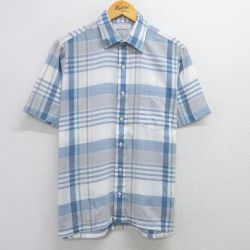 M★古着 半袖 シャツ メンズ 90年代 90s USA製 薄紺他 ネイビー チェック 25apr23 中古 トップス