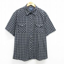 XL★古着 ラングラー Wrangler 半袖 ウエスタン シャツ メンズ 黒他 ブラック チェック 25apr23 中古 トップス