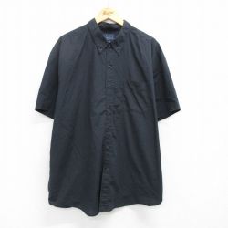XL★古着 ベーシックエディションズ 半袖 シャツ メンズ 00年代 00s 大きいサイズ ロング丈 ボタンダウン 黒 ブラック 【spe】 25apr23 中古 トップス