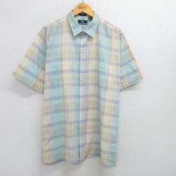 XL★古着 半袖 シャツ メンズ 90年代 90s 大きいサイズ 薄緑他 グリーン チェック 25apr23 中古 トップス