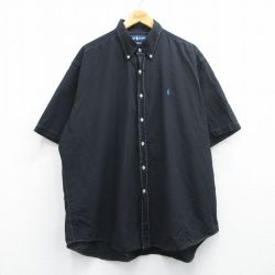 XL★古着 ラルフローレン Ralph Lauren 半袖 ブランド シャツ メンズ 90年代 90s ワンポイントロゴ BLAKE 大きいサイズ ロング丈 コットン ボタンダウン 黒 ブラック 25apr23 中古 トップス