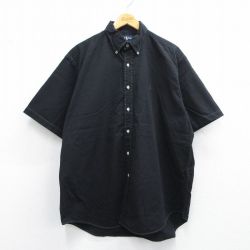 XL★古着 ラルフローレン Ralph Lauren 半袖 ブランド シャツ メンズ 90年代 90s ワンポイントロゴ BLAIRE 大きいサイズ ロング丈 コットン ボタンダウン 黒 ブラック 25apr23 中古 トップス