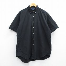 XL★古着 ラルフローレン Ralph Lauren 半袖 ブランド シャツ メンズ 90年代 90s ワンポイントロゴ BLAKE 大きいサイズ ロング丈 コットン ボタンダウン 黒他 ブラック チェック 25apr23 中古 トップス