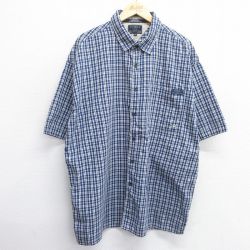 XL★古着 トミーヒルフィガー TOMMY HILFIGER トミージーンズ 半袖 ブランド シャツ メンズ 大きいサイズ ロング丈 コットン 濃紺他 ネイビー チェック 25apr23 中古 トップス