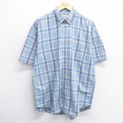 XL★古着 セントジョンズベイ 半袖 シャツ メンズ 90年代 90s コットン ボタンダウン 薄紺他 ネイビー チェック 25apr23 中古 トップス