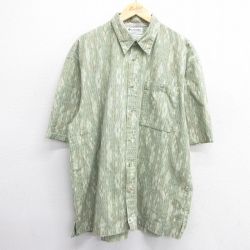 XL★古着 コロンビア COLUMBIA 半袖 シャツ メンズ 00年代 00s 総柄 ロング丈 コットン 薄緑他 グリーン 【spe】 25apr23 中古 トップス