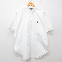 XL★古着 ラルフローレン Ralph Lauren 半袖 ブランド シャツ メンズ 90年代 90s ワンポイントロゴ 大きいサイズ コットン ボタンダウン 白 ホワイト 25apr23 中古 トップス