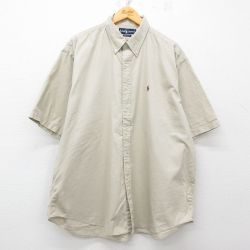 XL★古着 ラルフローレン Ralph Lauren 半袖 ブランド シャツ メンズ 90年代 90s ワンポイントロゴ 大きいサイズ ロング丈 コットン ボタンダウン ベージュ カーキ 25apr23 中古 トップス