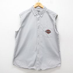 【50%OFF】XL★古着 ハーレーダビッドソン Harley Davidson ノースリーブ シャツ メンズ ビッグロゴ コットン グレー 25apr23 中古 トップス