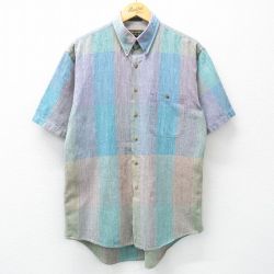 L★古着 半袖 シャツ メンズ 00年代 00s 薄青緑他 チェック 25apr23 中古 トップス