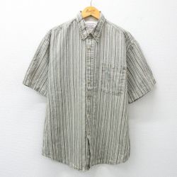 XL★古着 ビューグルボーイ 半袖 シャツ メンズ 00年代 00s ボタンダウン 緑系他 グリーン ストライプ 25apr23 中古 トップス