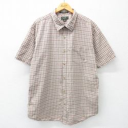 XL★古着 エディーバウアー 半袖 シャツ メンズ 大きいサイズ コットン 薄緑他 グリーン チェック 25apr23 中古 トップス