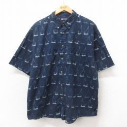 XL★古着 FADED GLORY 半袖 シャツ メンズ 00年代 00s ヨット 大きいサイズ コットン ボタンダウン 紺 ネイビー 25apr25 中古 トップス