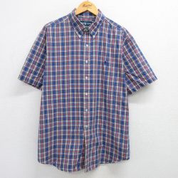 XL★古着 ラルフローレン Ralph Lauren 半袖 ブランド シャツ メンズ 90年代 90s ワンポイントロゴ 大きいサイズ コットン ボタンダウン 紺他 ネイビー チェック 25apr25 中古 トップス