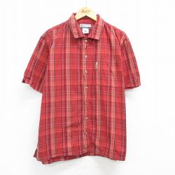 【50%OFF】XL★古着 コロンビア COLUMBIA 半袖 シャツ メンズ 00年代 00s コットン 赤他 レッド チェック 25apr25 中古 トップス