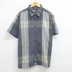 XL★古着 トミーヒルフィガー TOMMY HILFIGER トミージーンズ 半袖 ブランド シャツ メンズ 大きいサイズ コットン 濃紺他 ネイビー チェック 25apr25 中古 トップス