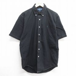 L★古着 ラルフローレン Ralph Lauren 半袖 ブランド シャツ メンズ 90年代 90s ワンポイントロゴ BLAKE コットン ボタンダウン 黒 ブラック 25apr25 中古 トップス