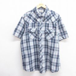 XL★古着 ラングラー Wrangler 半袖 ウエスタン シャツ メンズ 大きいサイズ 紺他 ネイビー チェック 25apr25 中古 トップス