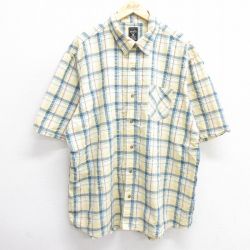 【50%OFF】XL★古着 レッドヘッド 半袖 シャツ メンズ シアサッカー 大きいサイズ ロング丈 コットン 黄他 イエロー チェック 25apr25 中古 トップス