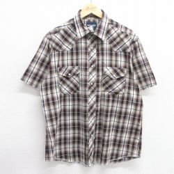 XL★古着 ラングラー Wrangler 半袖 ウエスタン シャツ メンズ エンジ他 チェック 25apr25 中古 トップス
