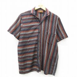 M★古着 半袖 シャツ メンズ 90年代 90s 黒他 ブラック ストライプ 25apr26 中古 トップス