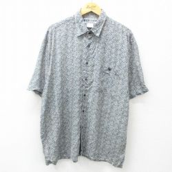 XL★古着 半袖 シャツ メンズ 総柄 レーヨン 紺他 ネイビー 25apr26 中古 トップス