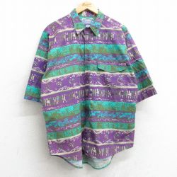 L★古着 半袖 シャツ メンズ 00年代 00s 総柄 コットン 紫他 パープル 25apr26 中古 トップス