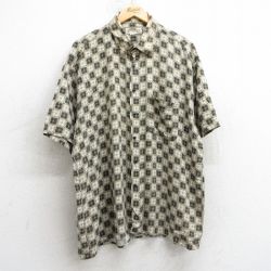 【50%OFF】XL★古着 半袖 シャツ メンズ 90年代 90s 総柄 レーヨン ベージュ系他 カーキ 25apr26 中古 トップス