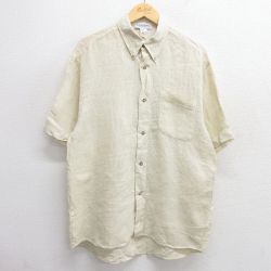 L★古着 半袖 シャツ メンズ 90年代 90s リネン ボタンダウン イタリア製 ベージュ カーキ 25apr28 中古 トップス