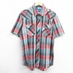 XL★古着 ラングラー Wrangler 半袖 ウエスタン シャツ メンズ 赤他 レッド チェック 25apr28 中古 トップス