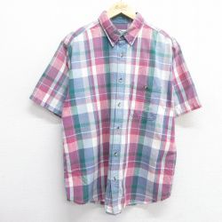 XL★古着 半袖 シャツ メンズ 90年代 90s 紺他 ネイビー チェック 25apr28 中古 トップス