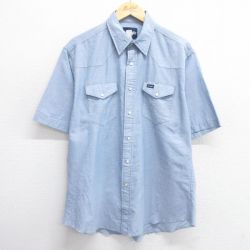 XL★古着 ラングラー Wrangler 半袖 ウエスタン シャツ メンズ 薄紺 ネイビー 25apr28 中古 トップス