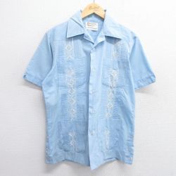 M★古着 半袖 キューバ シャツ メンズ 90年代 90s 開襟 オープンカラー 薄紺 ネイビー 25apr28 中古 トップス