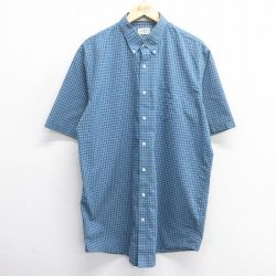 XL★古着 エルエルビーン LLBEAN 半袖 シャツ メンズ 00年代 00s ロング丈 コットン ボタンダウン 薄紺他 ネイビー チェック 25apr28 中古 トップス