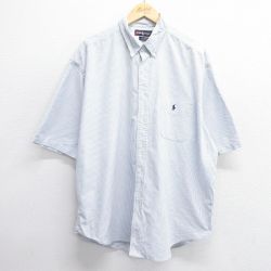 XL★古着 ラルフローレン Ralph Lauren 半袖 ブランド シャツ メンズ 90年代 90s ワンポイントロゴ BIG SHIRT オックスフォード 大きいサイズ ロング丈 コットン ボタンダウン 白他 ホワイト ストライプ 【spe】 25apr28 中古 トップス