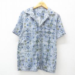 M★古着 半袖 シャツ メンズ 総柄 開襟 オープンカラー 紺 ネイビー 25apr28 中古 トップス
