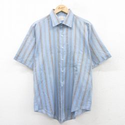 L★古着 アロー 半袖 シャツ メンズ 80年代 80s USA製 薄紺他 ネイビー ストライプ 25apr28 中古 トップス