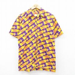 【50%OFF】M★古着 半袖 シャツ メンズ シュガーダディ 総柄 コットン 開襟 オープンカラー 紫他 パープル 25apr28 中古 トップス