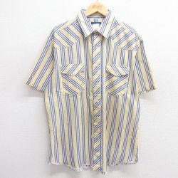 XL★古着 ラングラー Wrangler 半袖 ウエスタン シャツ メンズ 紺他 ネイビー ストライプ 25apr28 中古 トップス