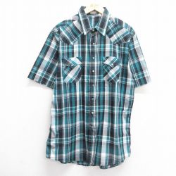 XL★古着 半袖 ウエスタン シャツ メンズ 90年代 90s ロング丈 緑他 グリーン チェック 25apr28 中古 トップス