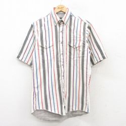 【50%OFF】L★古着 ラングラー Wrangler 半袖 ウエスタン シャツ メンズ 90年代 90s コットン 白他 ホワイト ストライプ 25apr28 中古 トップス