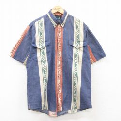 L★古着 半袖 ウエスタン シャツ メンズ 90年代 90s コットン USA製 紺他 ネイビー 25apr28 中古 トップス