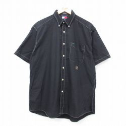 XL★古着 トミーヒルフィガー TOMMY HILFIGER 半袖 ブランド シャツ メンズ 90年代 90s ワンポイントロゴ コットン ボタンダウン 黒 ブラック チェック 25apr30 中古 トップス