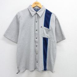 XL★古着 トミーヒルフィガー TOMMY HILFIGER トミージーンズ 半袖 ブランド シャツ メンズ 90年代 90s コットン グレー 霜降り 【spe】 25apr30 中古 トップス