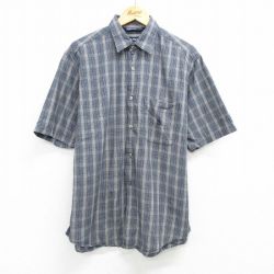 L★古着 ノーティカ NAUTICA 半袖 ブランド シャツ メンズ 90年代 90s ワンポイントロゴ コットン 濃紺他 ネイビー チェック 25apr30 中古 トップス