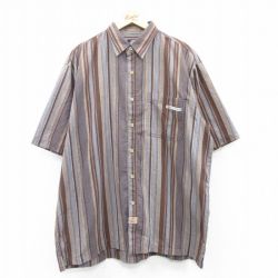 XL★古着 ディッキーズ Dickies 半袖 シャツ メンズ 大きいサイズ ロング丈 茶他 ブラウン ストライプ 25apr30 中古 トップス